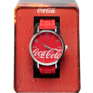 Reloj con texto rojo de Coca-Cola
